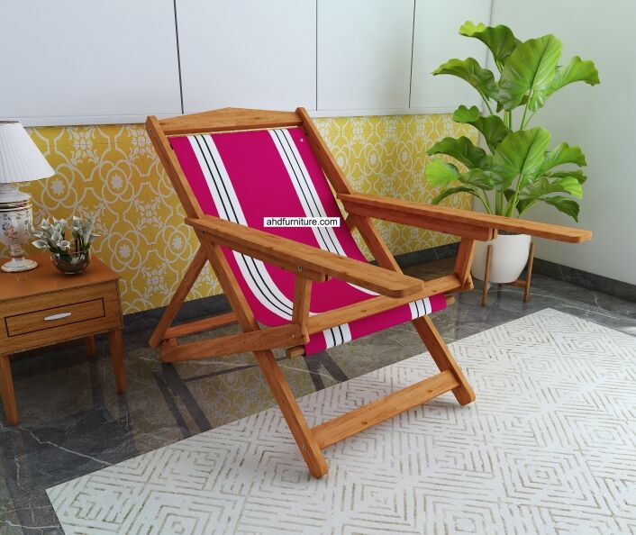 Wooden Easy Chair With Leg Rest and Cloth